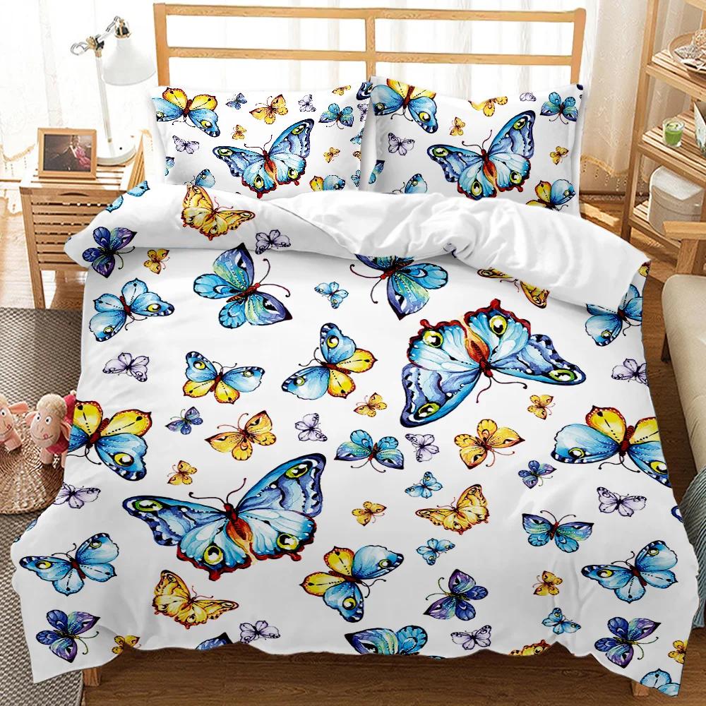 Schmetterling Bettbezug Mädchen Frauen Frühling Blau Golden Schmetterling Bettwäsche Set Tier Doppel Queen King Size Polyester Steppdecke Bezug EU single(135x200cm) von Joom DACH