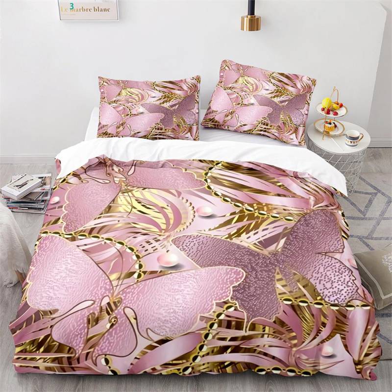 Schmetterling Bettbezug Set Blau Lila Wildtiere Bettwäsche Set King Queen Größe Für Kinder Mädchen Frauen Polyester Bettdeckenbezug EU single(135x200cm) von Joom DACH