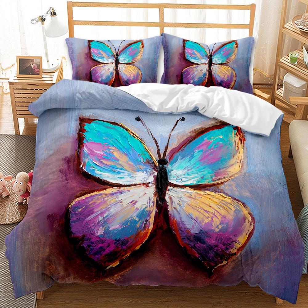 Schmetterling Bettbezug Set Ölgemälde Gelb Blau Farbe Tiere Bettdeckenbezug King Queen Für Kind Mädchen Polyester Bettwäsche Set EU single(135x200cm) von Joom DACH