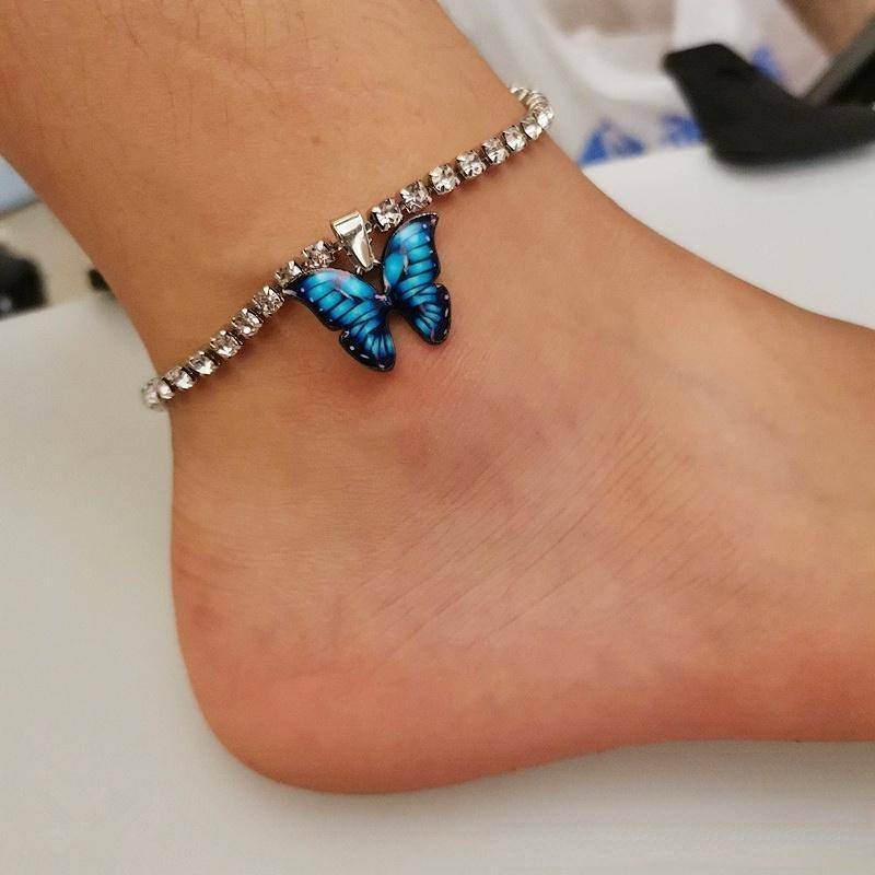 Schmetterlingskette Strand Fußkettchen Armband Charm Damen Fuß Stiefeletten Schmuck Silver & Blue von Joom DACH