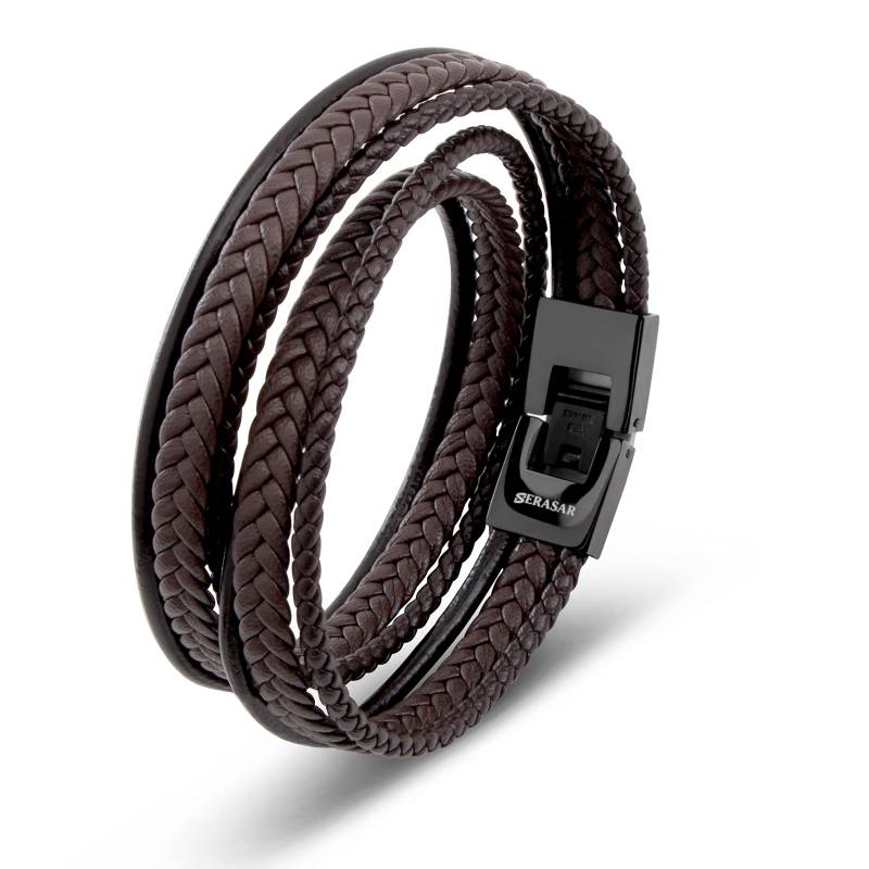 Schmuck 46cm Braunes Armband Herren Geschenkbox Echtes Leder Geflochtenes Rindsleder Verstellbarer Magnetverschluss Wickel Seil Männlich Jungen Band Magnetisches Zubehör braun von Joom DACH