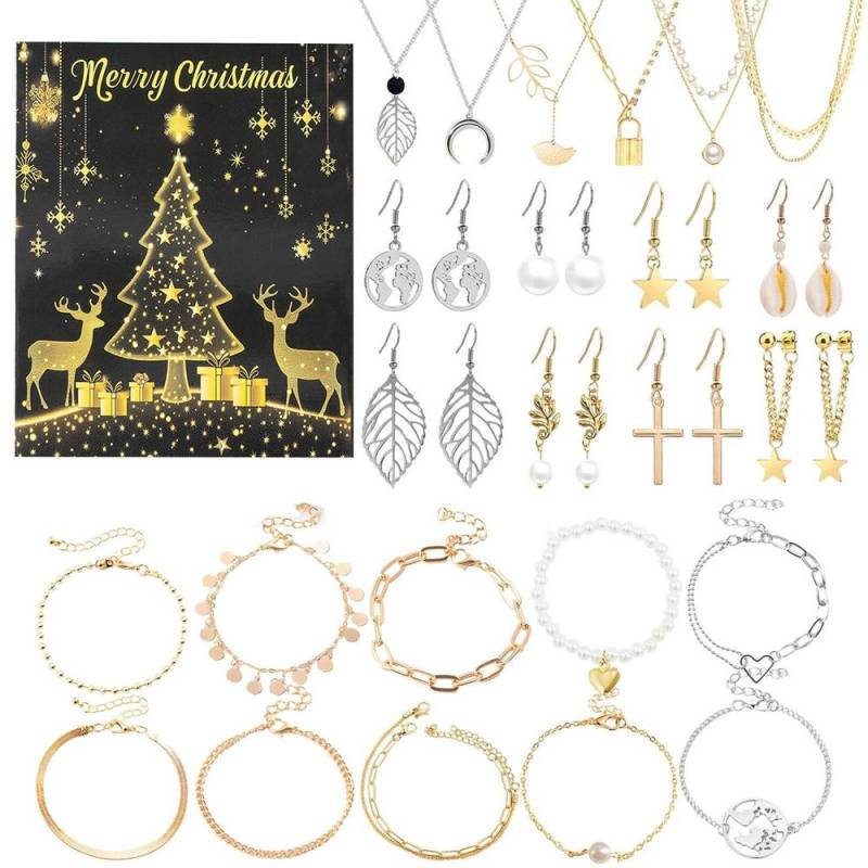 Schmuck Adventskalender 24 Tage Countdown bis Weihnachten Mode Armband Halskette Ohrringe Ringe für erwachsene Frauen & Teenager-Mädchen as picture von Joom DACH