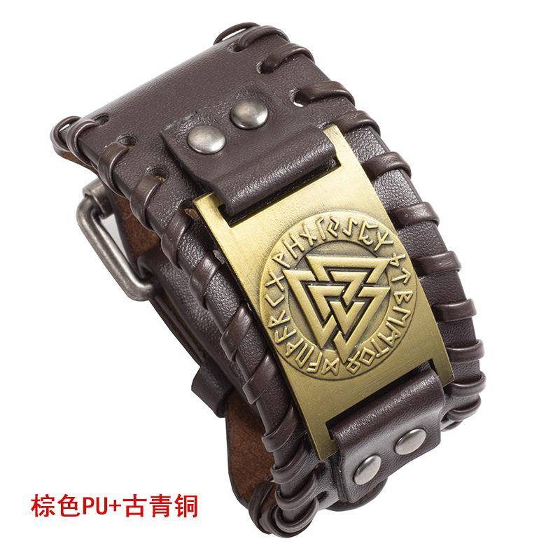 Schmuck Nordic Viking Totem Dreieck Energie Armband männer Kreative Leder Armband Persönlichkeit Retro Geflochtenes Armband von Joom DACH
