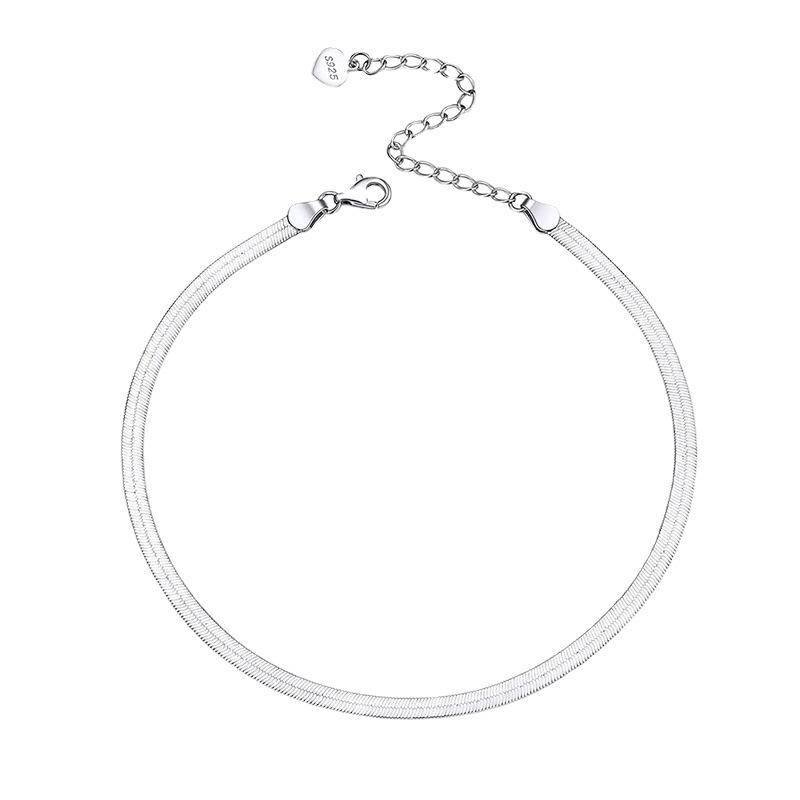 Schmuck S925 Sterling Silber Fußkettchen Flache Schlangenkette Verstellbare Fußkette für BFF 925 von Joom DACH
