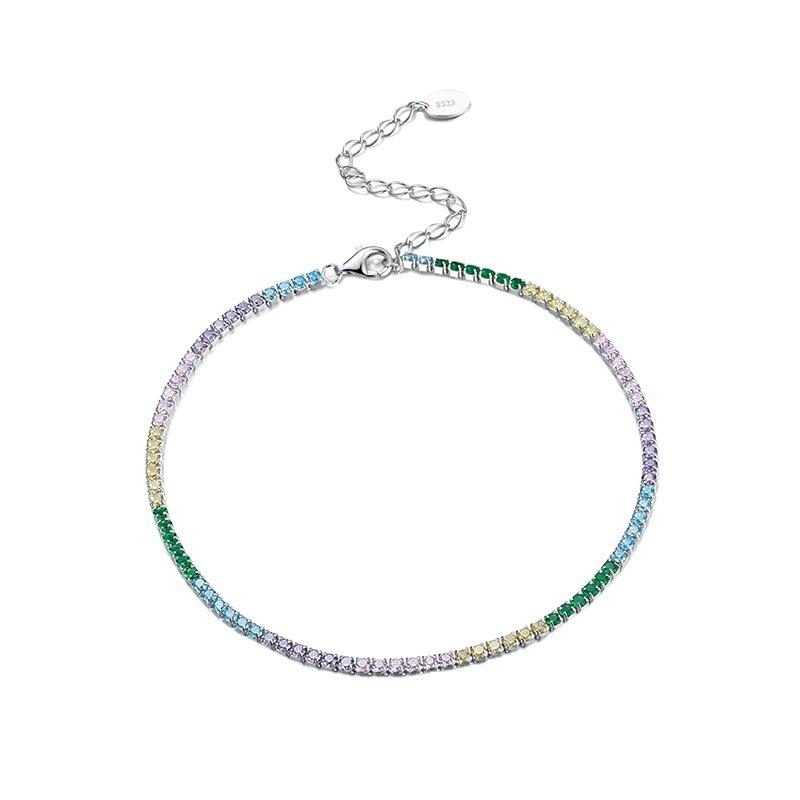 Schmuck S925 Sterling Silber Fußkettchen Hip Hop Einreihiges Armband Edelstein Tenniskette 925 von Joom DACH