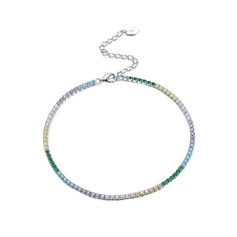 Schmuck S925 Sterling Silber Fußkettchen Hip Hop Einreihiges Armband Edelstein Tenniskette 925 von Joom DACH