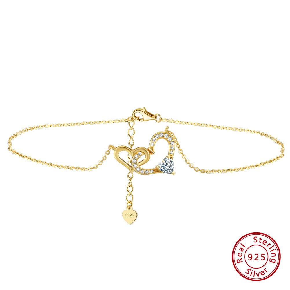 Schmuck S925 Sterlingsilber Fußkettchen 4A Zirkonia Liebe Bein Verstellbar 925 von Joom DACH