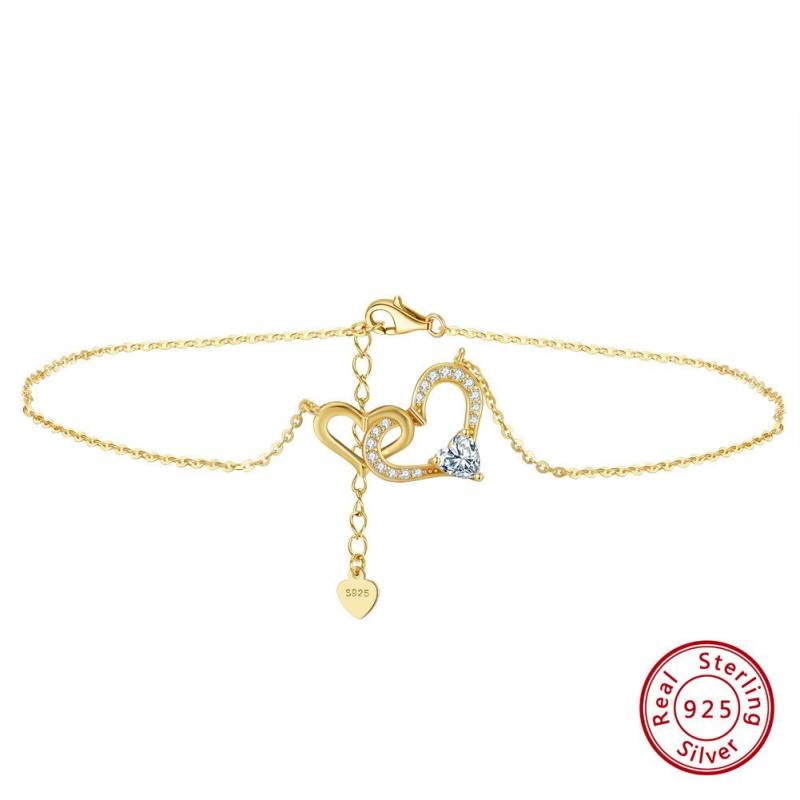 Schmuck S925 Sterlingsilber Fußkettchen 4A Zirkonia Liebe Bein Verstellbar 925 von Joom DACH