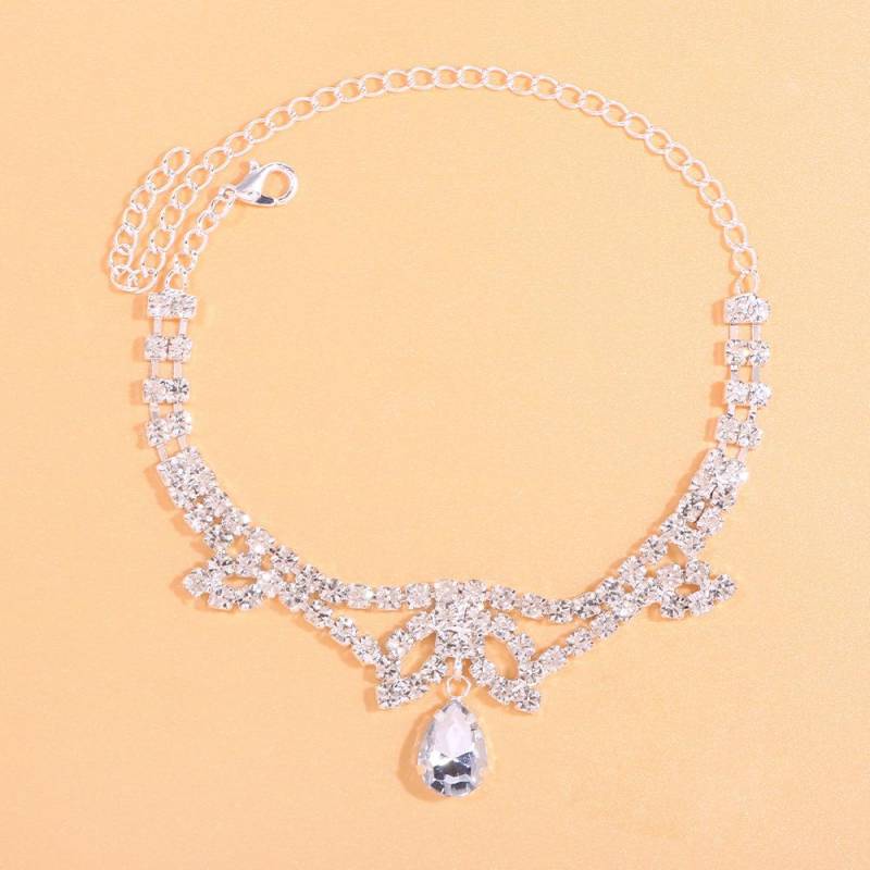 Schmuck Silber Anhänger Diamant Fußkette glänzende Öse Strass Fußkette Dame Fußkette 20CM von Joom DACH