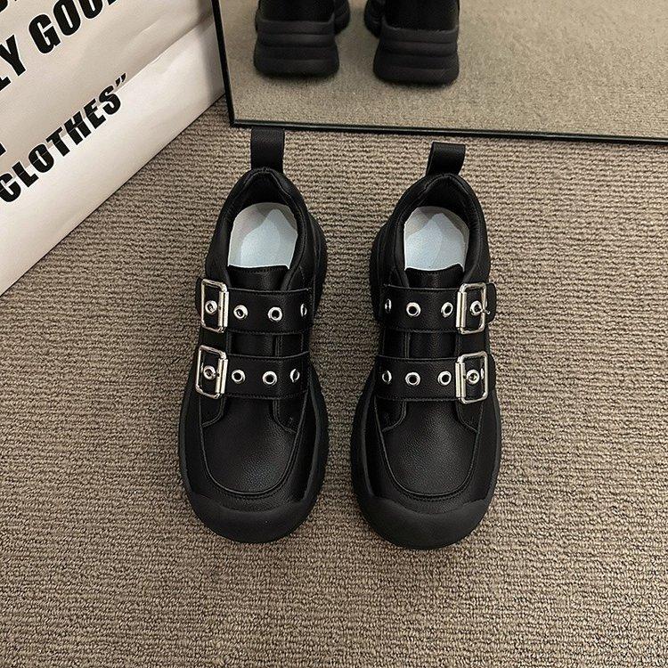 Schnalle Kleine Lederschuhe für Damen Herbst Neue Dicke Sohle Erhöhte Einlagige Schuhe Damen Süße Coole Farbabstimmung PU Set Füße Slipper 40 von Joom DACH