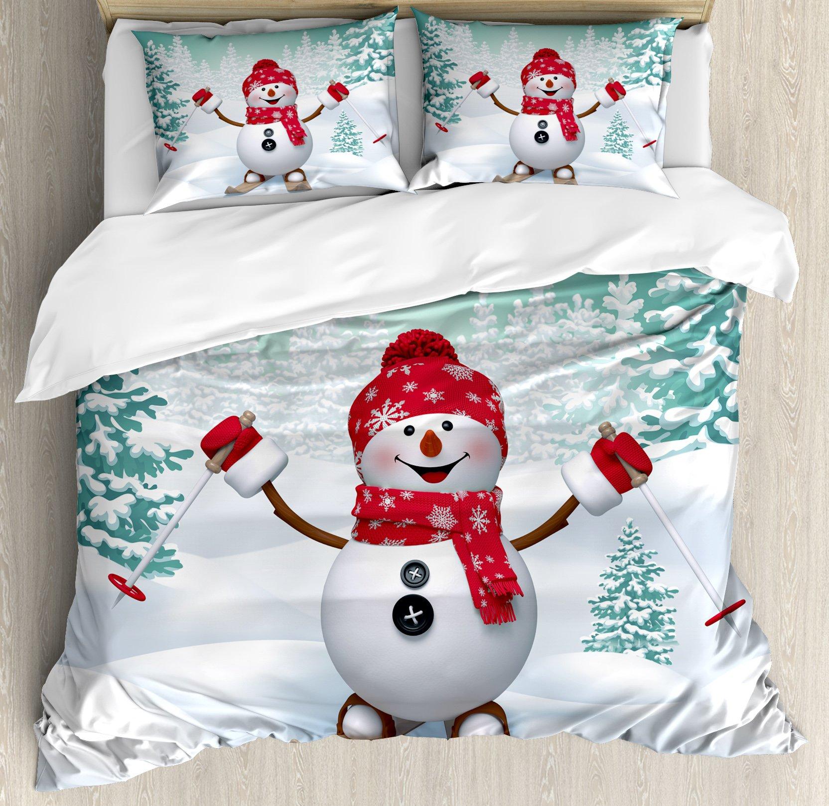 Schnee Weihnachten Bettbezug Set, Dekoratives 3-teiliges Bettwäscheset mit 2 Kissenbezügen, Einzel-, King-, Queen-, Twin-Size Bettkollektion EU single(135x200cm) von Joom DACH
