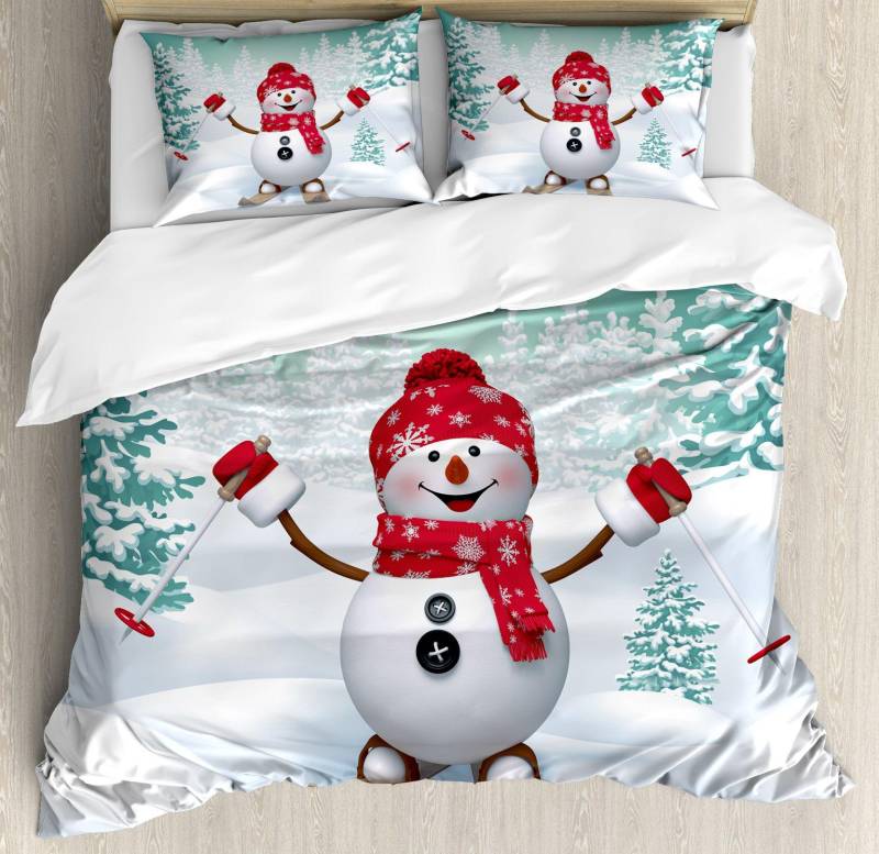 Schnee Weihnachten Bettbezug Set, Dekoratives 3-teiliges Bettwäscheset mit 2 Kissenbezügen, Einzel-, King-, Queen-, Twin-Size Bettkollektion EU single(135x200cm) von Joom DACH