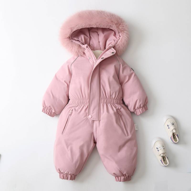 Schneeanzug für Kinder Kleinkind Einteiliger Schneeanzug Skianzüge Mädchen und Jungen mit Kapuze Wasserdichter Overall Overalls Winter Warmer Snowboardmantel Outdoorjacken 90cm rosa von Joom DACH