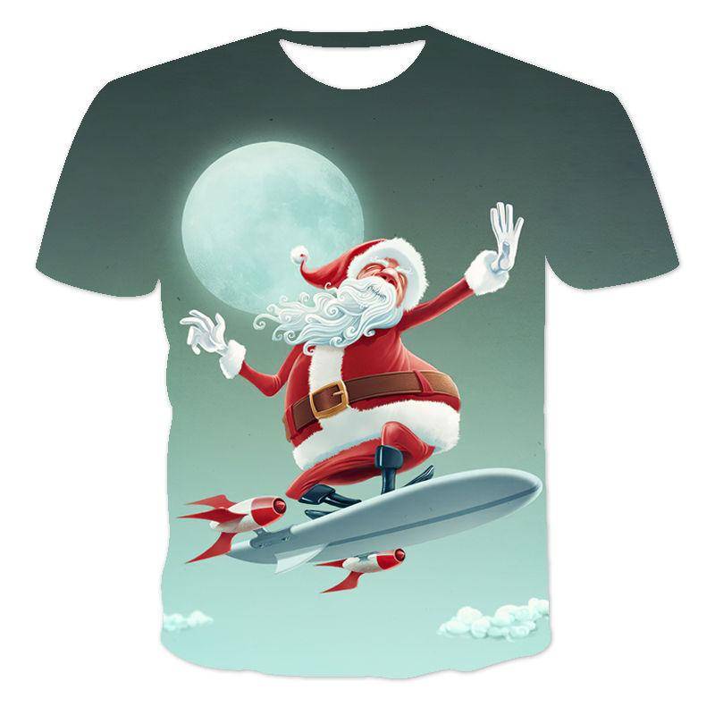 Schneemann Weihnachtsmann 3D-Druck Kinder T-Shirts Weihnachten Sommer T-Shirt Mode Jungen Mädchen Rundhals T-Shirt Tops 120 von Joom DACH
