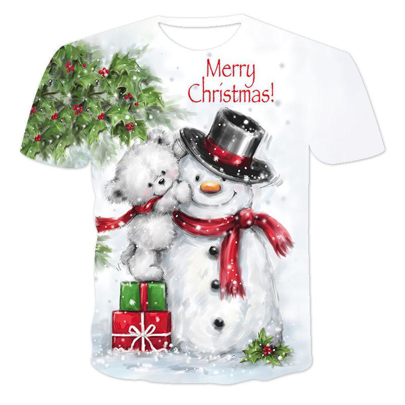 Schneemann Weihnachtsmann 3D-Druck Kinder T-Shirts Weihnachten Sommer T-Shirt Mode Jungen Mädchen Rundhals T-Shirt Tops 130 von Joom DACH