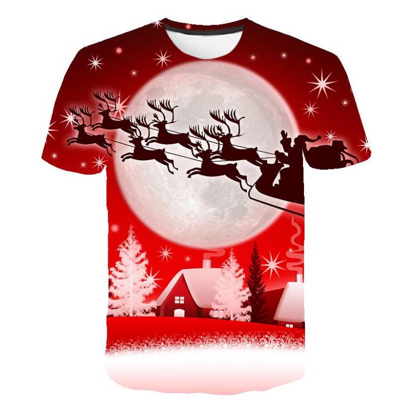 Schneemann Weihnachtsmann 3D-Druck Kinder T-Shirts Weihnachten Sommer T-Shirt Mode Jungen Mädchen Rundhals T-Shirt Tops 140 von Joom DACH
