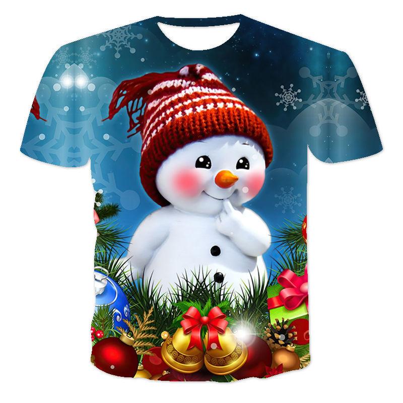 Schneemann Weihnachtsmann 3D-Druck Kinder T-Shirts Weihnachten Sommer T-Shirt Mode Jungen Mädchen Rundhals T-Shirt Tops 140 von Joom DACH