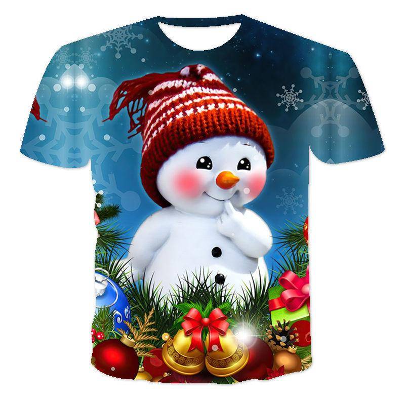 Schneemann Weihnachtsmann 3D-Druck Kinder T-Shirts Weihnachten Sommer T-Shirt Mode Jungen Mädchen Rundhals T-Shirt Tops 140 von Joom DACH