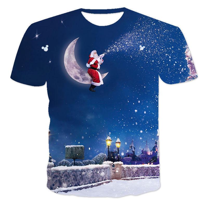 Schneemann Weihnachtsmann 3D-Druck Kinder T-Shirts Weihnachten Sommer T-Shirt Mode Jungen Mädchen Rundhals T-Shirt Tops 150 von Joom DACH