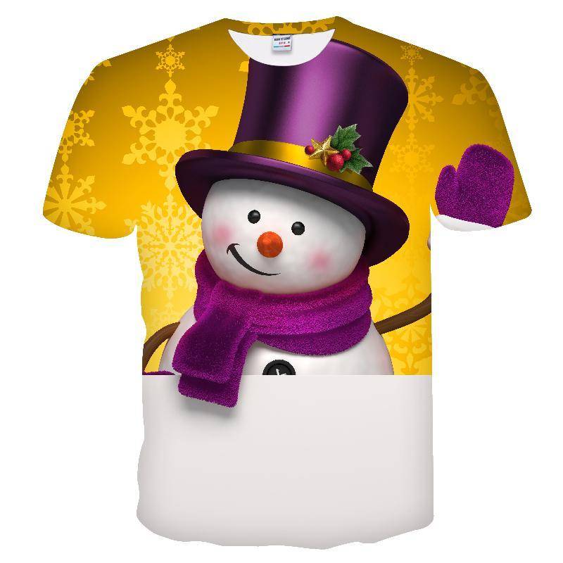 Schneemann Weihnachtsmann 3D-Druck Kinder T-Shirts Weihnachten Sommer T-Shirt Mode Jungen Mädchen Rundhals T-Shirt Tops 160 von Joom DACH