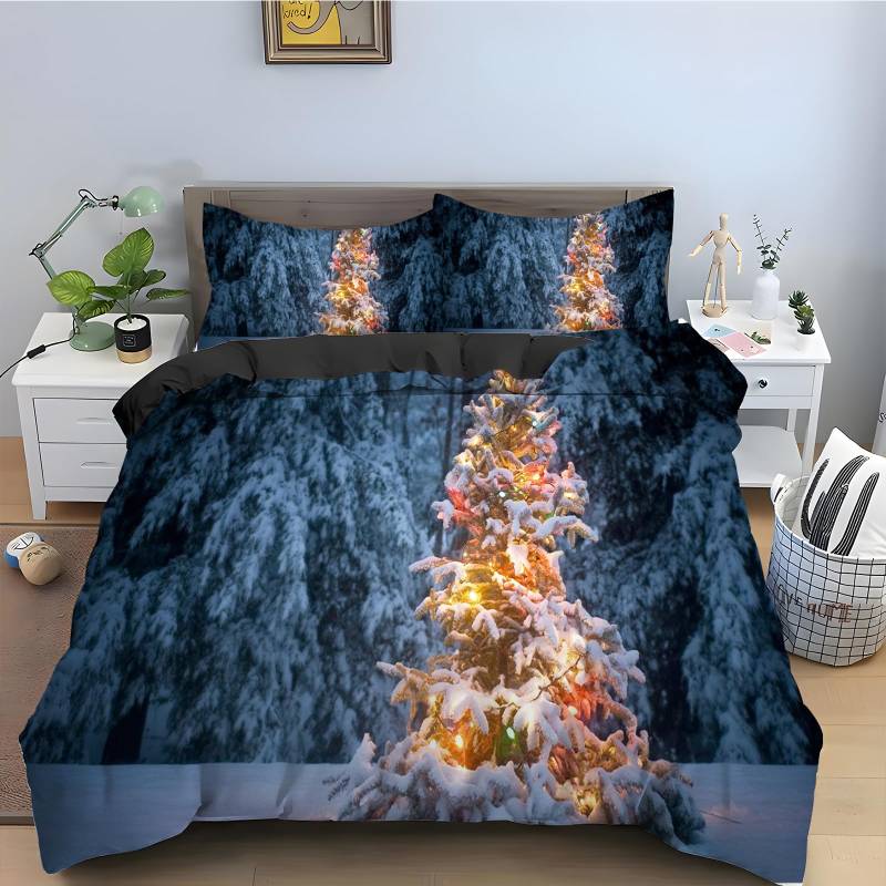 Schneemann mit Weihnachtsmannmütze Weihnachts-Bettbezug-Set Dekoratives 3-teiliges Bettwäscheset mit 2 Kissenbezügen, Einzelbett Queen King Doppelbettgröße EU single(135x200cm) von Joom DACH