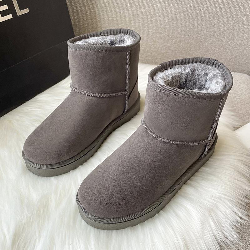 Schneestiefel Damen 2023 Winter Koreanische Version Neue verdickte kalte und warme flache Unterseite kurze Stiefel lässige Baumwollstiefel 40 grau von Joom DACH