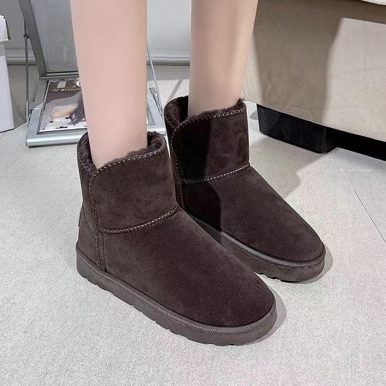Schneestiefel Damen Kurze Röhre Neue Winterstiefel Flacher Absatz Fleecegefüttert Dicke Kurze Damen Baumwollschuhe Baumwollstiefel 37 braun von Joom DACH