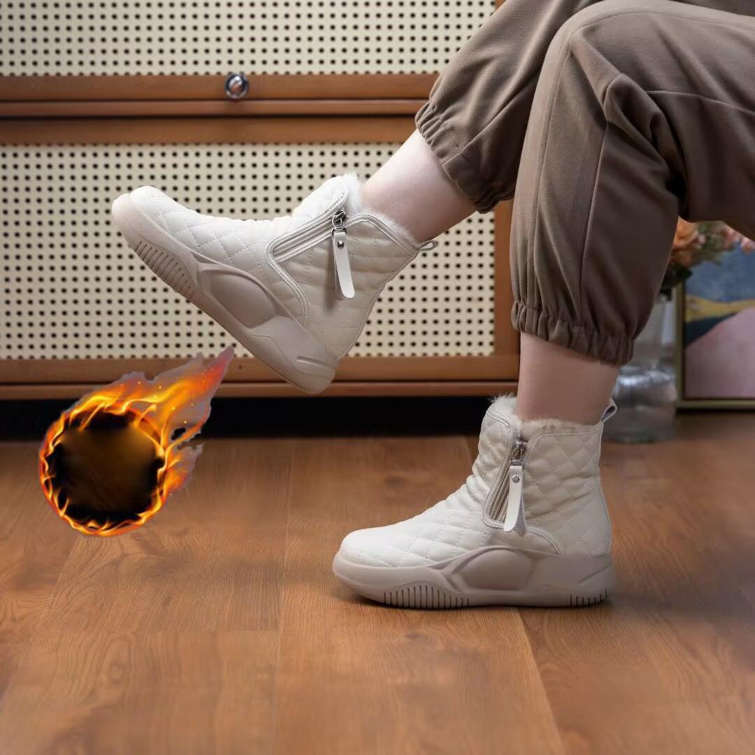 Schneestiefel Damen Winter Stiefeletten Damen Warme Pelzgefütterte Booties Verdickungsschuhe Reißverschluss Flache Sneakers Outdoor Booties 35 weiß von Joom DACH
