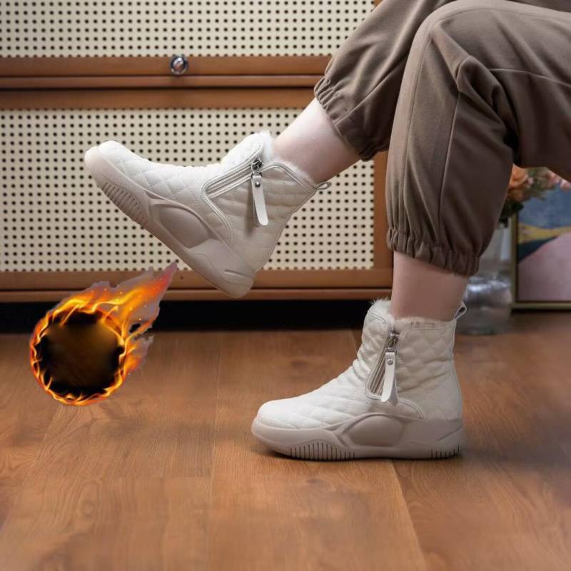 Schneestiefel Damen Winter Stiefeletten Damen Warme Pelzgefütterte Booties Verdickungsschuhe Reißverschluss Flache Sneakers Outdoor Booties 35 weiß von Joom DACH