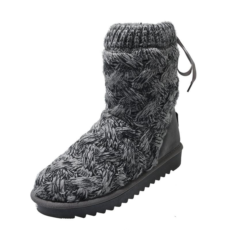 Schneestiefel Damen Wolle Pelz Gestrickte Schleife Fleece-gefüttert Extra Dick High Top Grau Damen Baumwollschuhe 41 von Joom DACH