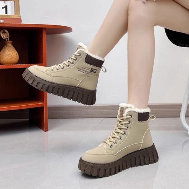 Schneestiefel für Damen Dicke Sohle und Warmhaltend Winter Neu Doppelgesichtiges Leder Kurze Stiefel plus Samt Dicke Baumwollschuhe Damen 40 von Joom DACH