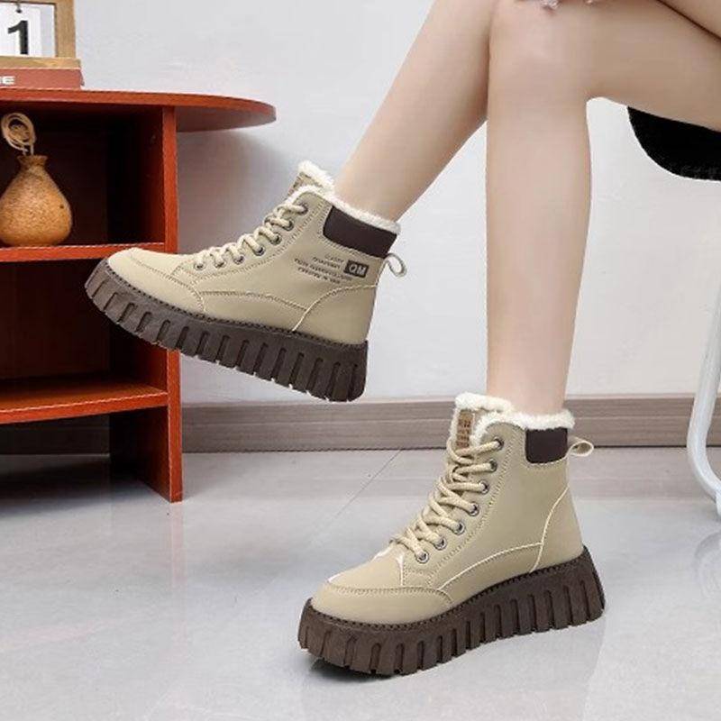 Schneestiefel für Damen Dicke Sohle und Warmhaltend Winter Neu Doppelgesichtiges Leder Kurze Stiefel plus Samt Dicke Baumwollschuhe Damen 40 von Joom DACH