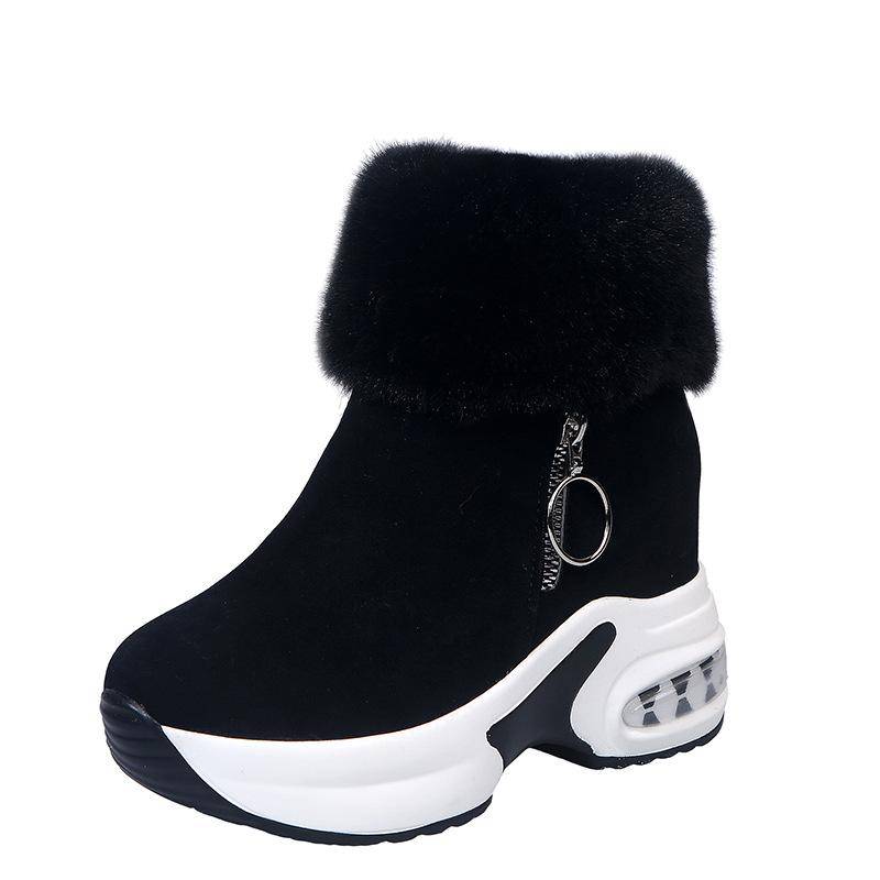 Schneestiefel für Damen Höhe erhöhende Innensohle Winter Neu Lässig Studenten Baumwollgefütterte Stiefel Muffin Dicke Sohle Fleecegefütterte Kurze Stiefel für Damen 41 schwarz von Joom DACH