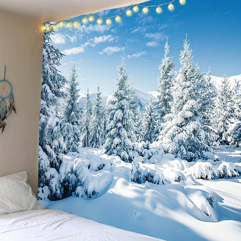 Schneeszene Weihnachten Wandteppich Polyester Schwarzlicht Wandteppich, Wandbehang für Wohnzimmer Schlafzimmer Büro Home Decor 230cm*180cm von Joom DACH