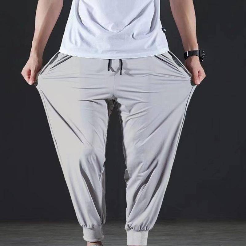 Schnelltrocknende Sommerhose aus Eisseide für Herren, ultradünne, elastische Neun-Punkt-Hose, lockere, drapierte Hose mit festem Fußbalken 6XL hellgrau von Joom DACH