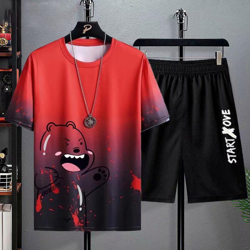Schnelltrocknendes Kurzarm-T-Shirt und Shorts aus Eisseide für den Sommer für Herren – trendige, lockere Freizeitsportbekleidung. M (suggested 35-45 kg) von Joom DACH