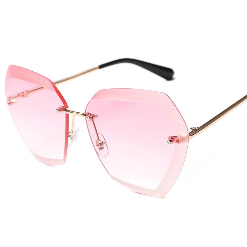 Schnittkante der rahmenlosen Cat-Eye-Sonnenbrille, weiblich, Retro-Farbverlauf, Meeresfilm, Damen-Frauen-Brille rosa von Joom DACH