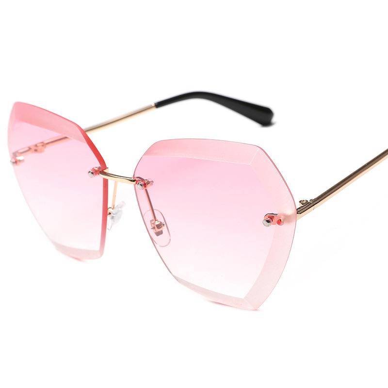 Schnittkante der rahmenlosen Cat-Eye-Sonnenbrille, weiblich, Retro-Farbverlauf, Meeresfilm, Damen-Frauen-Brille rosa von Joom DACH