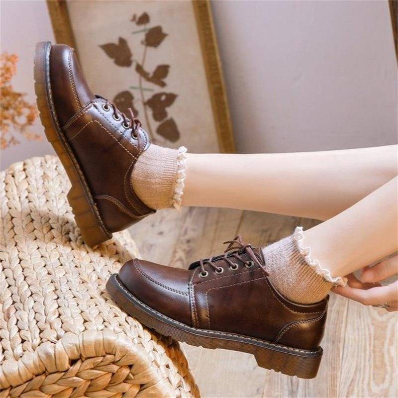 Schnürschuhe kleine Lederschuhe Damen College-Stil Retro mit Rock Mary Jane Damenschuhe neue Frühling und Herbst Einzelschuhe Damen 39 dunkelbraune von Joom DACH