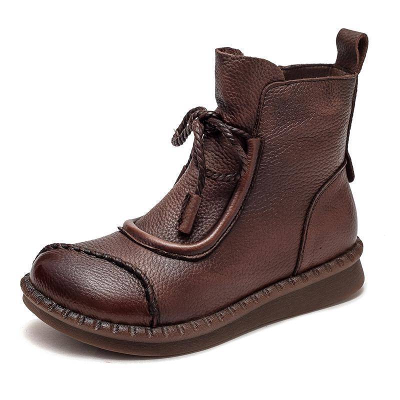 Schnürstiefel mit runder Zehenpartie Damen-Stiefeletten Leder Flach Damen Kurzschuhe 39 braun von Joom DACH