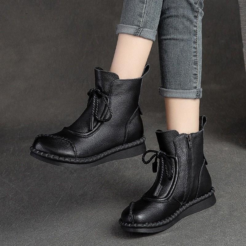 Schnürstiefel mit runder Zehenpartie Damen-Stiefeletten Leder Flach Damen Kurzschuhe 40 schwarz von Joom DACH