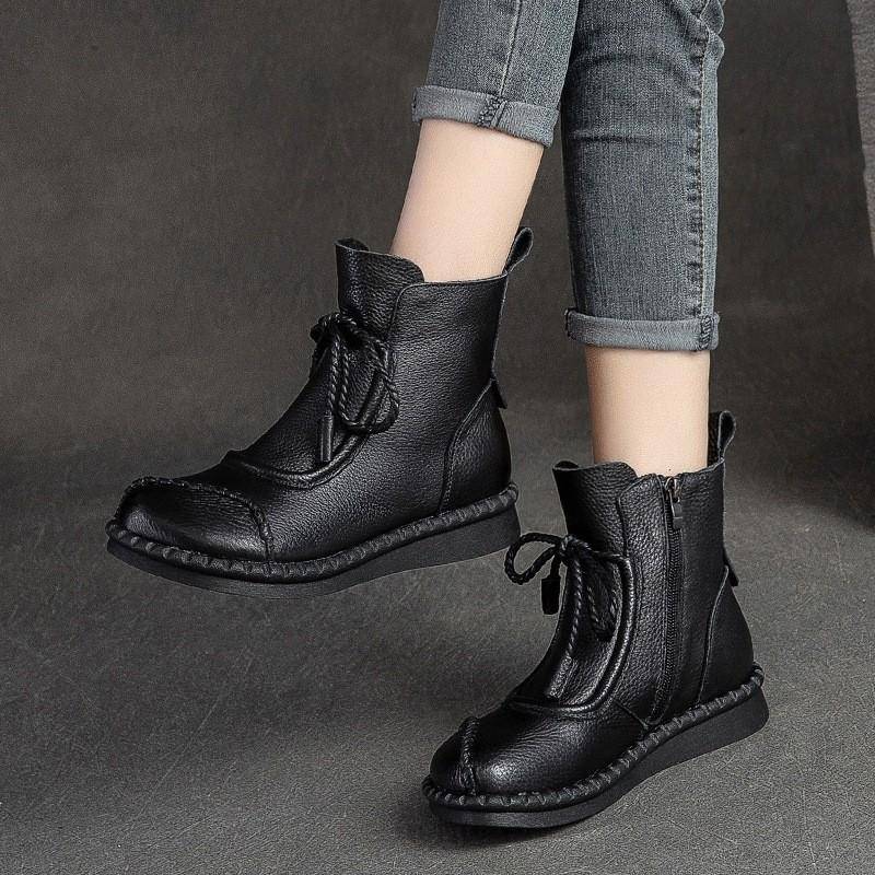 Schnürstiefel mit runder Zehenpartie Damen-Stiefeletten Leder Flach Damen Kurzschuhe 40 schwarz von Joom DACH