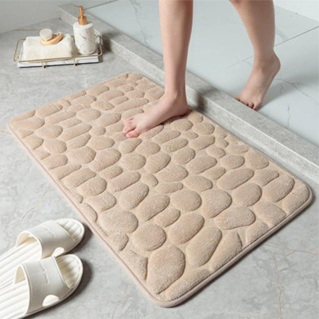 Schöne Badezimmer-Badematte mit Kopfsteinpflaster-Prägung, rutschfeste Teppiche im Waschbecken, Badewanne, seitlicher Bodenteppich, Duschraum-Fußmatte, Memory-Schaum-Pad 40x60cm khaki von Joom DACH