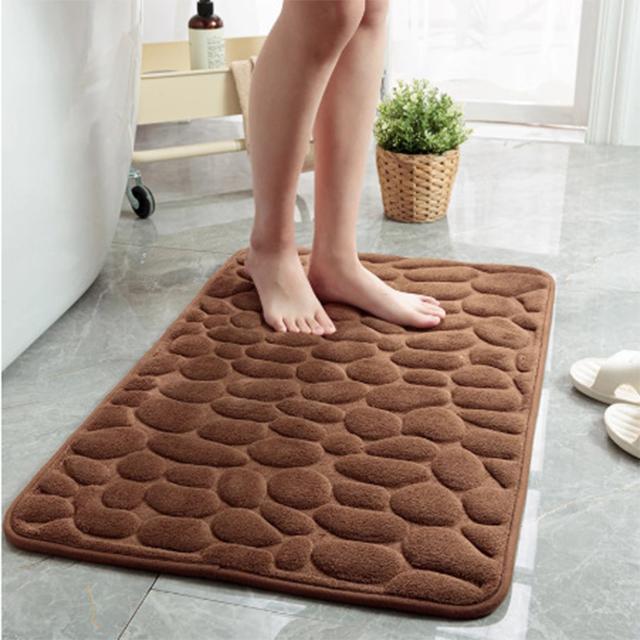 Schöne Badezimmer-Badematte mit Kopfsteinpflaster-Prägung, rutschfeste Teppiche im Waschbecken, Badewanne, seitlicher Bodenteppich, Duschraum-Fußmatte, Memory-Schaum-Pad 50x80cm kaffeebraun von Joom DACH