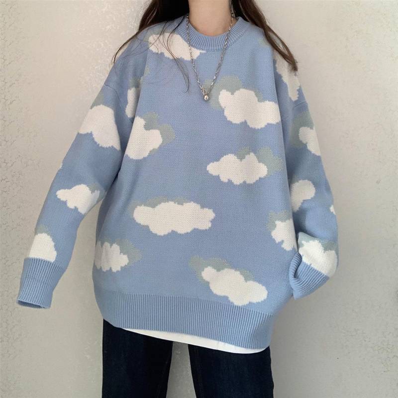 Schöne Chic Einfache Weiche Lose Pullover Frauen Harajuku Herbst Teens Strickwaren Casual Mode Koreanische Mädchen Pullover L blau von Joom DACH
