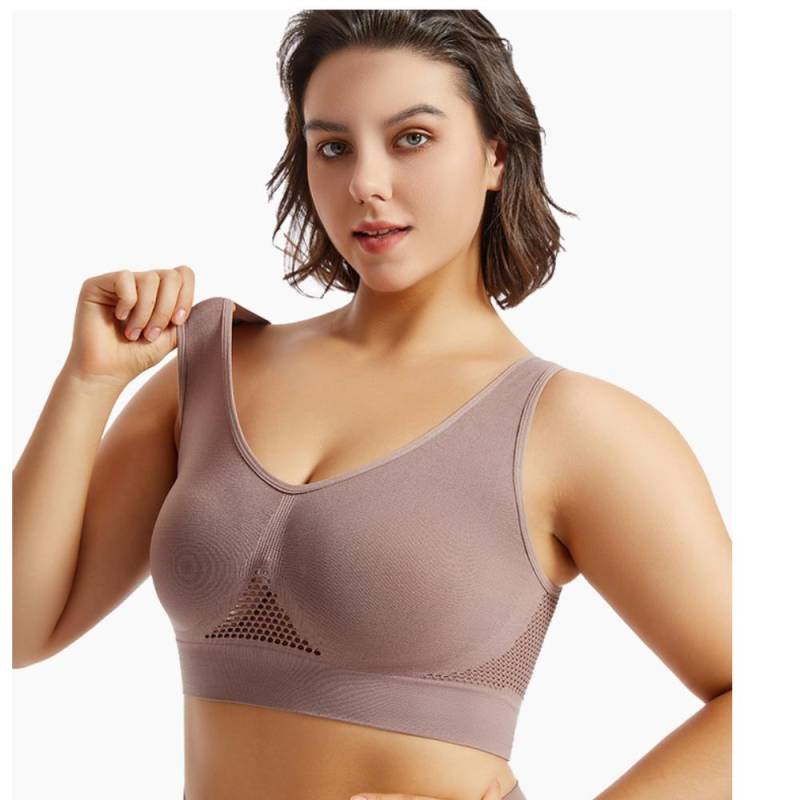 Schöner Sport-BH mit Rücken, stoßfest, für Laufen, Fitness, Anti-Durchhängen, obere Kollektion, weiche Unterstützung, hochfeste Yoga-Weste für Damen 5XL licht kaffee von Joom DACH