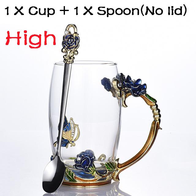 Schönheit und Neuheit Emaille-Kaffeetasse, Becher, Blumen-Teeglas, Tassen für Getränke, Teetasse, Löffel-Set, perfektes Hochzeitsgeschenk Without lid dunkelblaue von Joom DACH