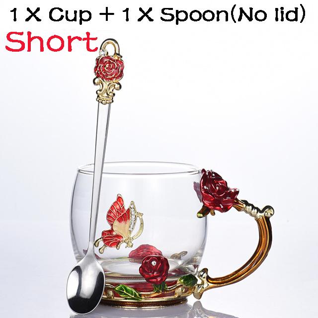 Schönheit und Neuheit Emaille-Kaffeetasse, Becher, Blumen-Teeglas, Tassen für Getränke, Teetasse, Löffel-Set, perfektes Hochzeitsgeschenk Without lid rot von Joom DACH