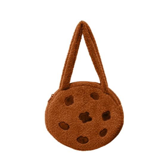 Schokoladenkeks Tragetasche Flauschiger Brauner Keks Umhängetasche Mit Reißverschluss Runde Plüsch Handtasche für Frauen Arbeit Reisen Straße Date 20cm von Joom DACH