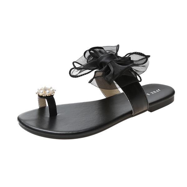 Schuhe Damen Hausschuhe Casual Slides Schmetterling -Knot Pantofle String Bead Niedrig Weich Luxus Flach Sommer Basic Stoff Skandale H 38 von Joom DACH